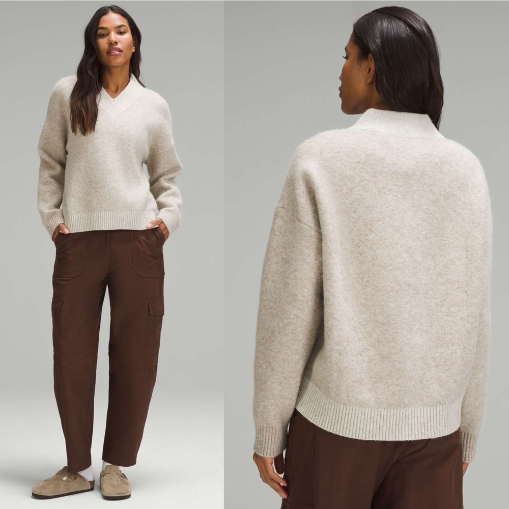 lululemon | Alpaca Wool-Blend Oversized V-Neck Sweater Heathered White Opal XS